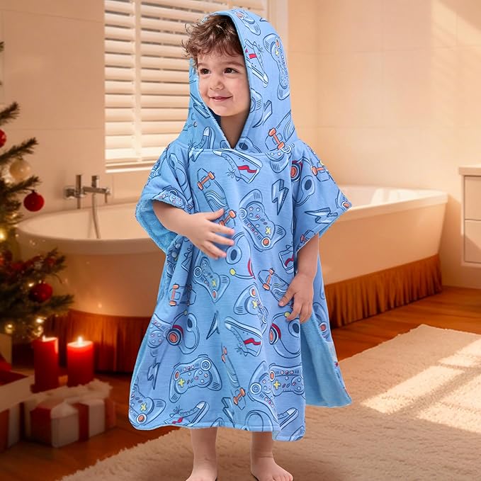 VOOVA & MOVAS Double-Layered Thick Baby Hooded Towel Poncho (2-4 Years, 20x21 Inches) | Ultra Soft & Absorbent Cotton Toddler Bath Towel for Swimming, Beach, Shower & Winter,Game