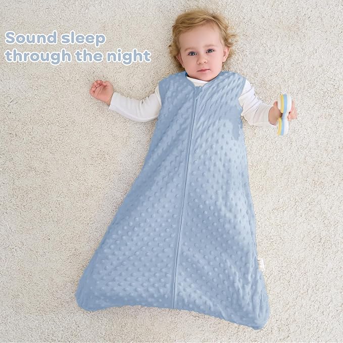FIEMOL Fleece Baby Sleep Sack 18-24 Months, 1.5 TOG Cotton Baby Wearable Blanket With Soft Plush Dots, 2 Pack Toddler and Infant Warm Sleeping Sack with 2-Way Zipper Blue&Apricot