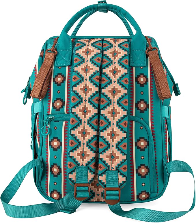 Montana West Wrangler Diaper Bag Backpack Aztec Travel Backpack Purses Western Multi-Function Baby Bags for Mom with Waterproof Insulated Pockets
