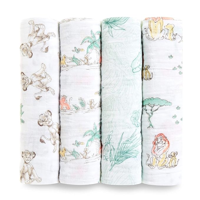 aden + anais Disney Swaddle Blanket, Boutique Muslin Blankets for Girls & Boys, Baby Receiving Swaddles, Ideal Newborn & Infant Swaddling Set, 4 Pack, Lion King