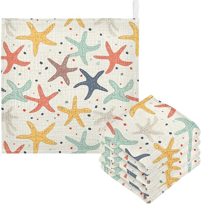 vvfelixl Baby Muslin Washcloths Colorful Starfish Baby Burp Cloths Cotton Babys Face Towel for Newborn Infants Boys Girls Soft and Absorbent 11.8 X 11.8 in, 3 Pack