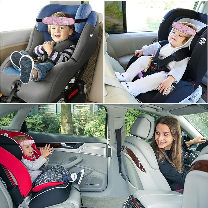 Baby Carseat Head Support,Car seat Straps Pillow Support Ban,Stroller Neck Relief Strap Headrest,Slumber Sling Sleep Positioner for Toddler Infants Child Children Kids(Pink Unicorn -2 Pack)