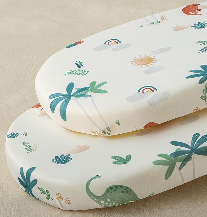 SDY Jersey Dinosaur Bassinet Sheets for Baby Boys and Girls,32 "x 16 "x 4", 2 Pack, Cute Kawaii Standard Oval/Retangle Fitted Bassinet Sheets for Toddler,Super Soft Breathable