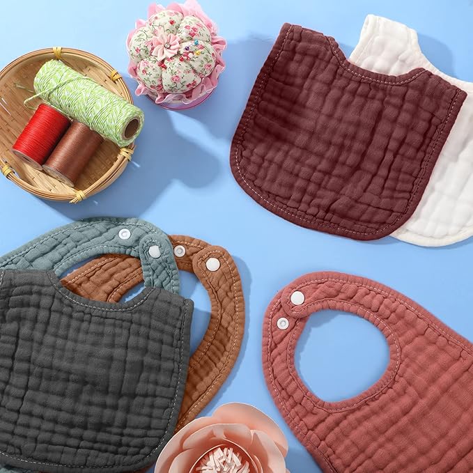 Frienda 6 Pcs Muslin Bibs Burp Cloths for Baby Teething Bandana Bibs 6 Absorbent Layer for Baby Boy Girl Cotton Burping Cloth(Elegant Color)