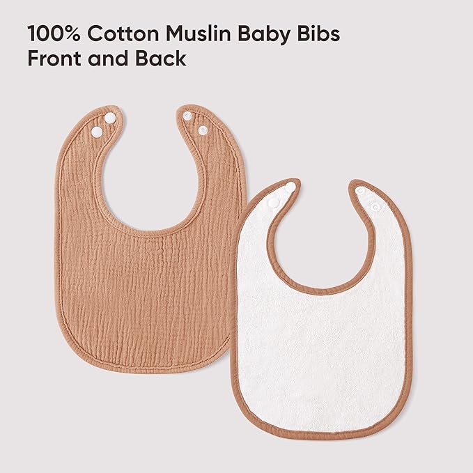 Bearmoss Baby Muslin Drooling Bibs 100% Cotton Square Adjustable Bibs Gift for Baby Girls Boys Teething Drool 8 Pack