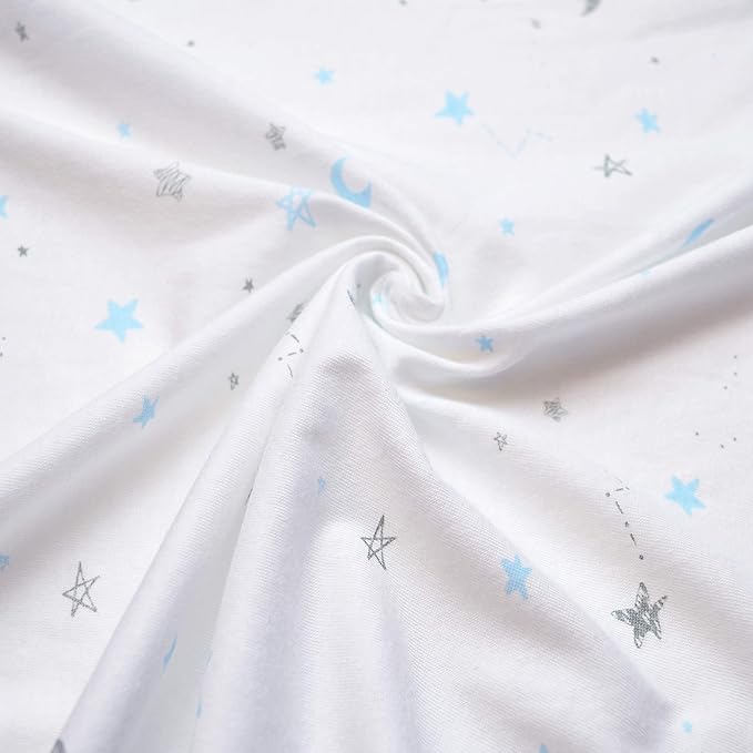 American Baby Company 2 Pack 100% Natural Cotton Fitted Crib Sheets 52" x 28" - Soft, Breathable, Hypoallergenic & Gentle Toddler Bed Sheets, Blue Stars/Zigzag, Neutral for Boys & Girls