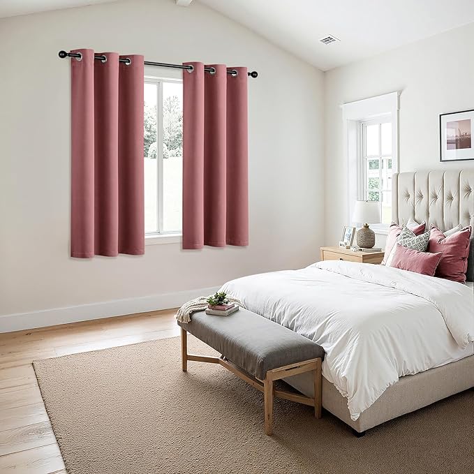 MIULEE Dusty Rose Blackout Curtains for Bedroom Living Room 45 Inches Long 2 Panels, Thermal Insulated Room Darkening Drapes Solid Grommet Noise Reduction Light Blocking Window Treatments 40x45 Inch