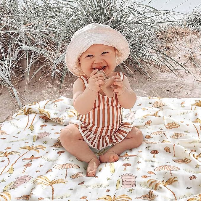 LifeTree Baby Swaddle Blanket, 70% Viscose from Bamboo and 30% Cotton Muslin Swaddles Blankets Boys Girls, Swaddling Blanket for Newborn, Super Soft Large 47" x 47", Yellow Sandy Beach