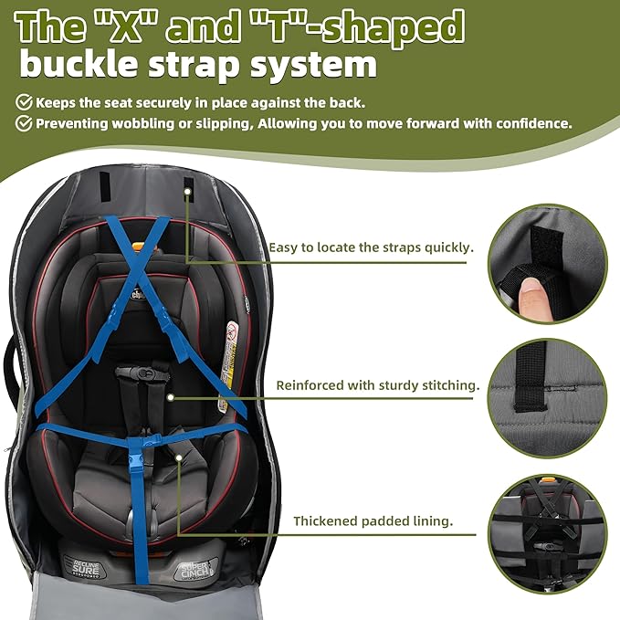 Car Seat Travel Bag for Airplane – Waterproof Heavy Duty Carseat Backpack for Gate Check or Airport Travel – Fits Infant, Convertible & Booster Seats, Army Green