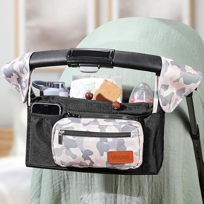 Stroller Organizer with Cup Holder Detachable Wristlet Large Capacity Baby Stroller Bag for Mom, Fits Uppababy, Baby Jogger, Britax, BOB, More (Multicolor)
