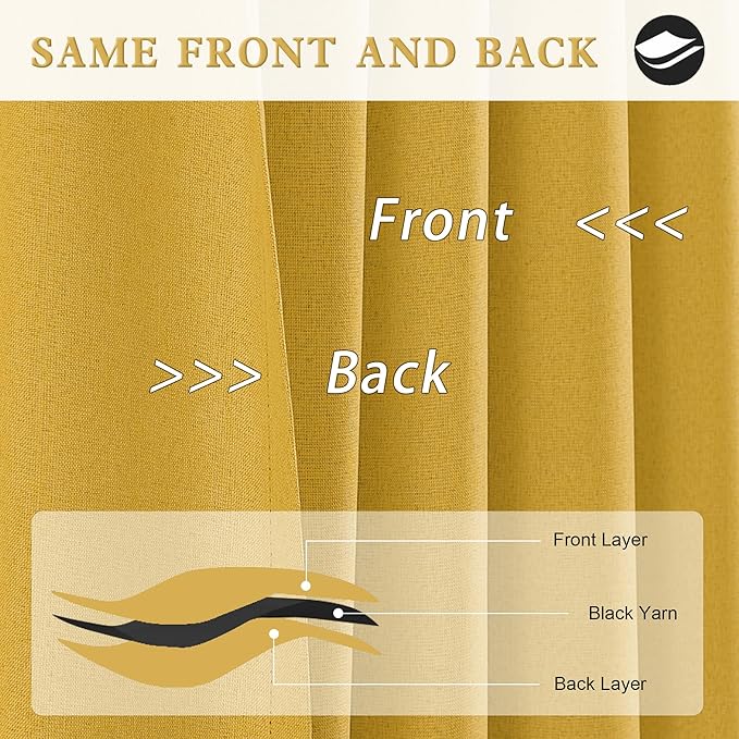 DUALIFE Blackout Extra Long Linen Curtains 11 ft Length Drapes, Gold Yellow High Ceiling Living Room Tall Cutains Back Tab Pocket 2 Story Long Window Curtains 132 Long 50 Inch Wides 2 Panels