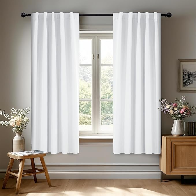 Deconovo Blackout Curtains, Thermal Insulated, W42 x L45 2 Panels, Back Tab, Machine Washable, Room-Darkening Drapes for Bedroom/Living Room Pure White