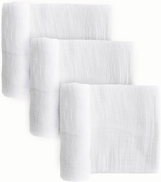Little Unicorn Muslin Swaddle Blanket for Newborns & Infants | Soft & Breathable Fabric | Set of 3 Baby Blankets for Swaddling, Nursing, Shower Gifts (White)