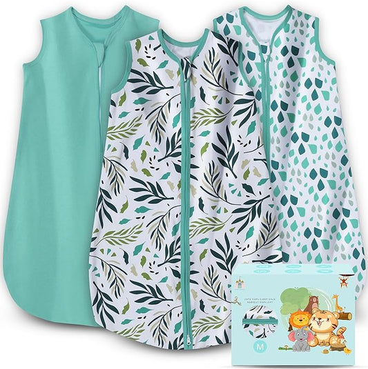 Cute Castle Baby Sleep Sack 6-12 Months - Lightweight 100% Cotton 2-Way Zipper TOG 0.5 Infant Wearable Blanket, Newborn Essentials Toddler Sleep Clothes (3 Pack Green)