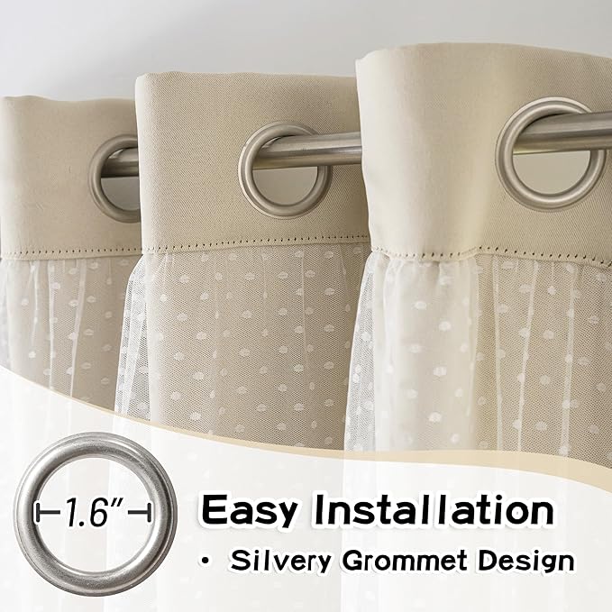 MYSKY HOME Beige Blackout Curtains for Living Room Elegante Modern Cream Double Layer Curtains for Nursery Kids Room, Grommet Tops, 52x95 Inch Each Panel, 2 Panels