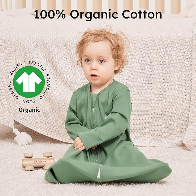 Yoofoss Baby Sleep Sack 12-18 Months Long Sleeve Wearable Blanket Baby 100% Cotton 2-Way Zipper 0.5 Tog Toddler Sleeping Sack, Lightweight(Large)
