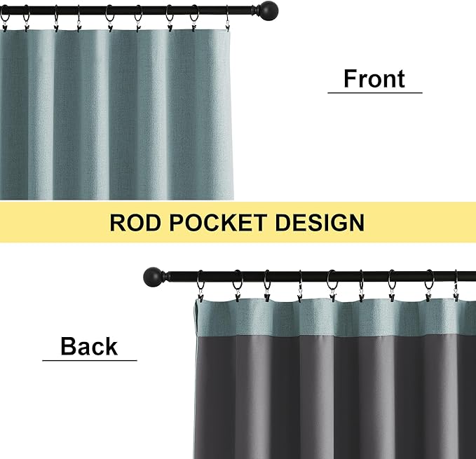 NICETOWN 2 Panels Skylark Blue Flax Linen Blend 100% Blackout Curtains, 42 x 36 Inch, Thermal Insulated Room Darkening Curtain for Bedroom Modern Noise Reducing Window Treatment Drapes