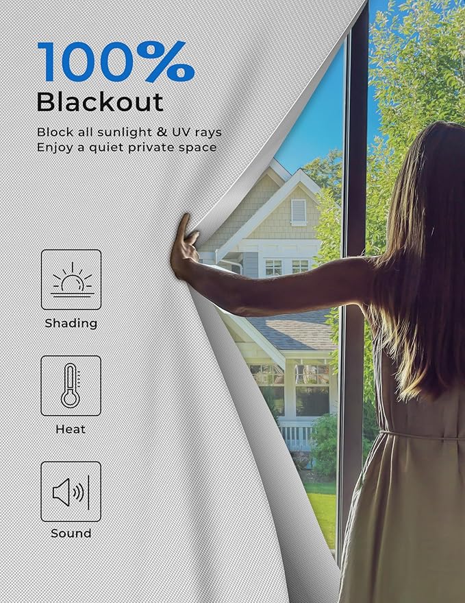 Sumobaby Blackout Curtains 50"x57" Portable Black Out Window Cover with Heat-Resistant Hook&Loop Tapes,100% Blackout Shades,Blinds for Windows Easy to Cut Fit for Dorm Room,Nursery and TV Room(White)