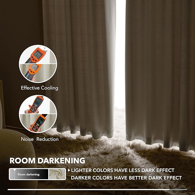 Deconovo Blackout Curtains Back Tab and Rod Pocket Thermal Insulated Room Darkening Curtains for Living Room 52Wx108L Inch Light Beige 2 Panels