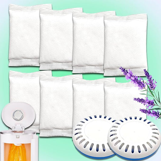 LeoTube Diaper Pail Deodorizer for Munchkin Step Diaper Pail, 2-Pack Containers and 8-Pack Lavender Scented Baking Soda Refills Compatible with Munchkin Diaper Pail, Baking Soda Diaper Odor Absorber