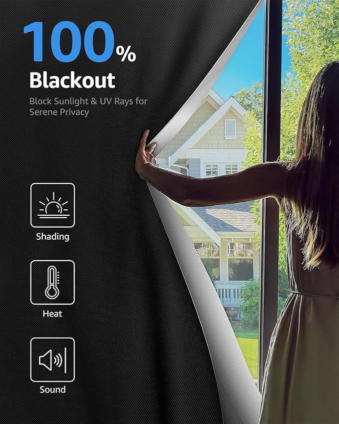 Sumobaby Blackout Curtains for Bedroom Portable 66"x70",No Drill Blackout Shades with Upgraded Hook&Loop Tapes,100% Black Out Window Cover,Thermal Insulated Blinds for Bedroom,Nursery(1 Panel,Black)