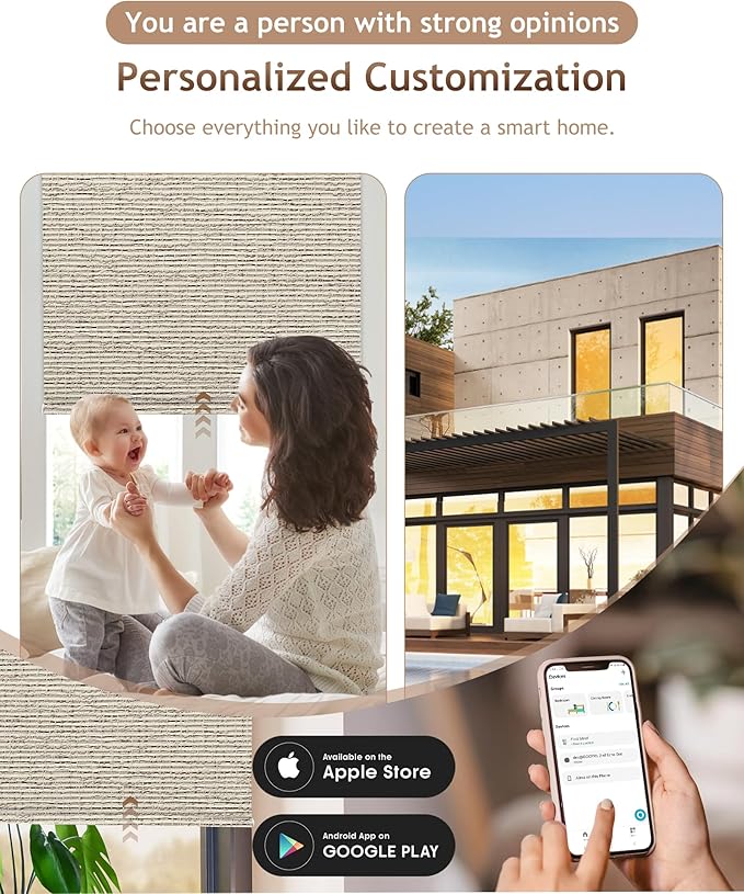 Kincmo Motorized Blinds with Remote,100% Blackout Motorized Roller Shades Work with Apple Homekit,Alexa,Google, Custom Electric Blinds with App,Voice Control (Classic Sandy)