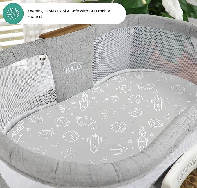 TansyPanda Halo Bassinet Sheets for BassiNest Luxe Swivel, Soothing, Swivel, Lite, Essential Sleeper, 3 Pack, 33 X 17 Inch, Ultra Soft, Snug Fit, Unisex Boys Girls, Gray White (Space)