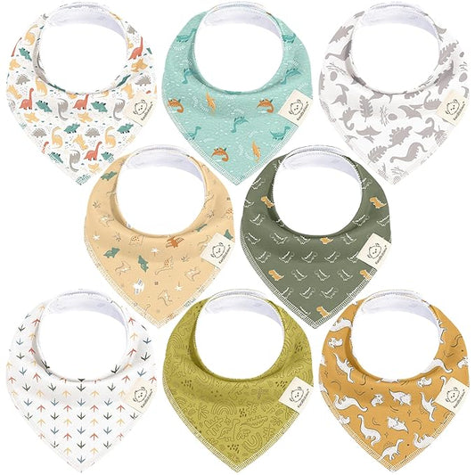 KeaBabies 8-Pack Organic Baby Bandana Bibs for Boys, Girls - Super Absorbent Triangle Baby Bibs for Drooling and Teething Infant, 100% Cotton Extra Soft for Newborn, Infant 0-36 Months (Mesozoic)