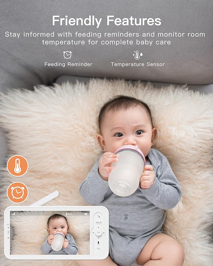 ARENTI WiFi Baby Camera Monitor, 5-inch Screen, Smartphone App, Motion Tracking, Timed Detection, Encrypted Connection, Super Night Vision, 2-Way Talk, Temp Sensor, Lullaby, Support Local Storage