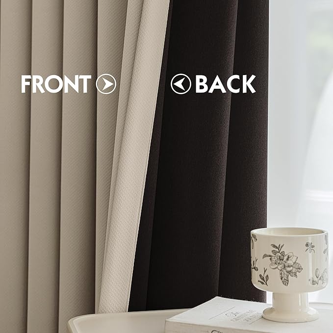FMFUNCTEX 100% Blackout Curtains for Bedroom, Khaki Curtains 63 Inches Long Textured Thermal Insulated Curtains for Living Room Drapes, Black Out Drapery Grommet Room Darkening 2 Panels
