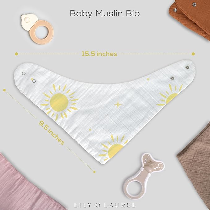 LILY O LAUREL Muslin Baby bibs for drooling and teething, 100% cotton, Bibs for baby girl, Muslin bibs for boys (8 Pack)
