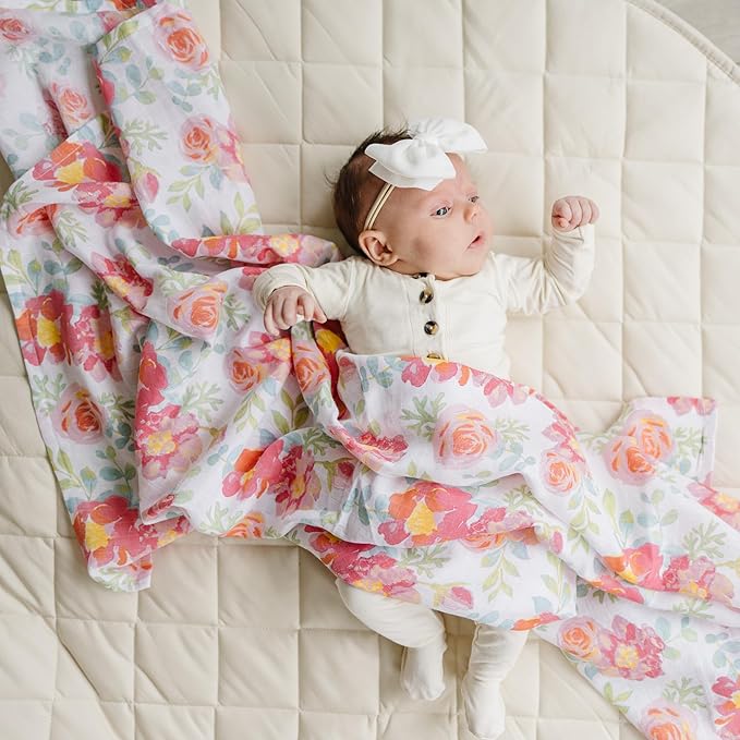 Featherhead™ 100% Cotton Muslin Swaddle Blankets for Baby Girl - Large 47”x 47” - Pre-Washed, Soft, & Breathable - Newborn Essential & Perfect Baby Registry Gift (4 Pack - Garden Floral)