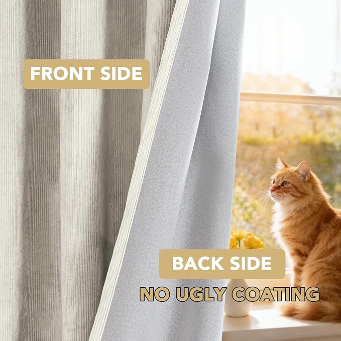 H.VERSAILTEX Velvet 100% Blackout Curtains for Living Room Full Light Blocking Curtains Thermal Insulated Room Window Drapes Soft Luxury Curtains Grommet Top 2 Panels (55" W x 84" L, Sand)