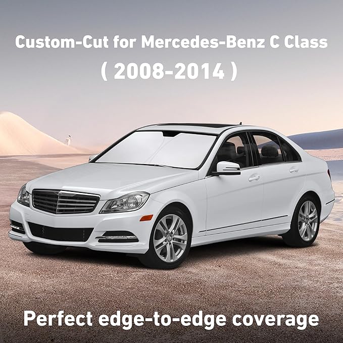 Econour Windshield Sunshade for Mercedes-Benz C-Class 2008-2012 2013 2014, Sun Visor for Front Windshield & Window Sun Shade Cover, UV Heat Blocker & Protector, Car Accessories