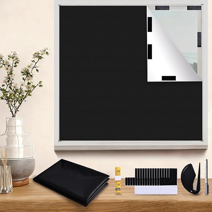 Temporary Blackout Window Cover, Portable DIY Window Blinds & Shades, Tool Free Install Curtains for Travel Use RV Dorm(58'' x 79'')