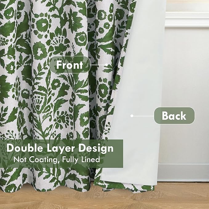 DriftAway Julia Watercolor Blackout Room Darkening Lined Thermal Insulated Energy Saving Window Curtains 2 Layers 2 Panels Each Size 52 Inch by 96 Inch Loden Green