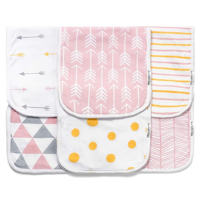 BaeBae Goods Burp Cloths for Baby Girl - Ultra Absorbent Burping Rags - Anti Shrink Unisex Burpy Clothes - Super Soft Jersey Cotton, Large 21"x10" - Thick for Newborn Cloth Diapers - 6 Pack