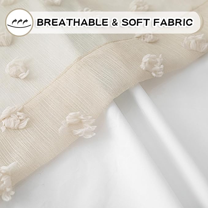 MYSKY HOME 100% Blackout Curtains for Girls Bedroom 90 Inch Long Total Room Darkening Curtain for Living Room 2 Panels Grommet Light Blocking Sliding Door Drapes Beige Pom Pom Sheer 52" x 90"