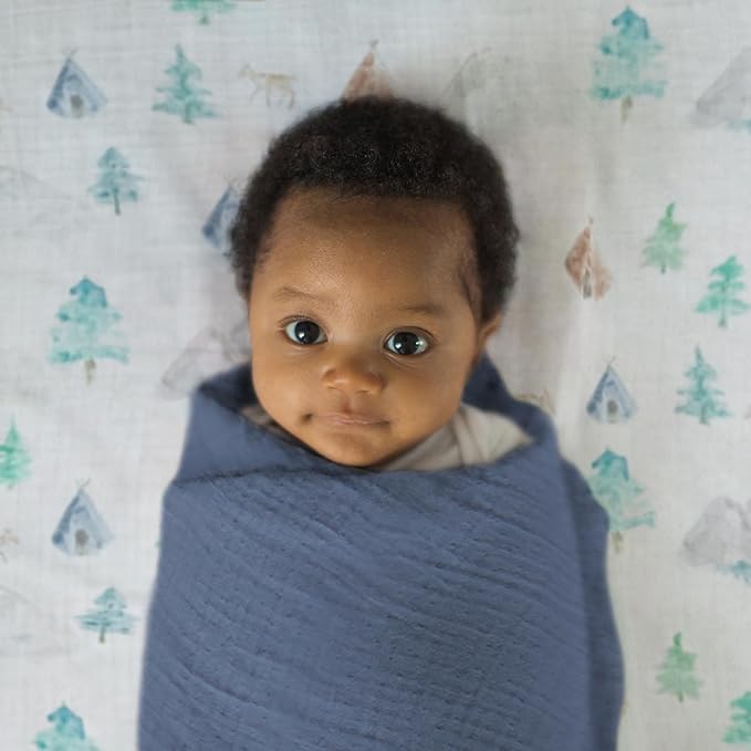 SwaddleDesigns Cotton Muslin Swaddle Blankets for Babies, Set of 4, Neutral Receiving Blankets for Newborn, Baby Registry & Gift, 46x46 inches, Wind & River