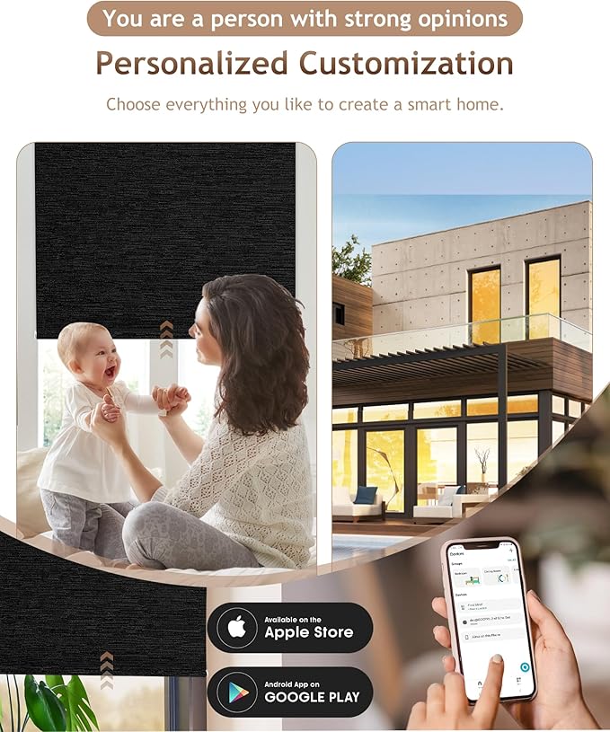 Kincmo Motorized Blinds with Remote,100% Blackout Motorized Roller Shades Work with Apple Homekit,Alexa,Google, Custom Electric Blinds with App,Voice Control (Aqua Waves Black)