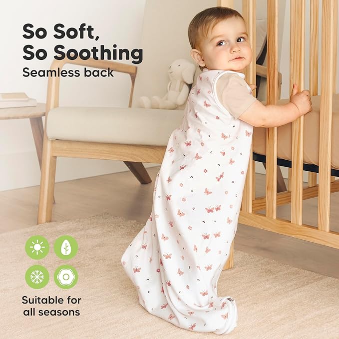 2-Pack Organic Baby Sleep Sacks, 100% Cotton - Soft & Breathable 0.5TOG Baby Wearable Blanket, Toddler Sleeping Sack 6-18 months, Easy to Wear Transitional Swaddles for Newborns (Butterflies, M)