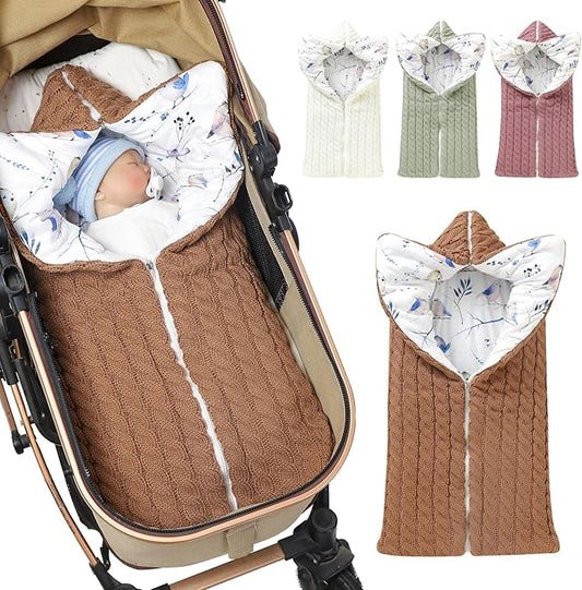 Yanmucy Baby Swaddle Blanket Multifunction Wrap Knitted Sleeping Bag Newborn Baby Receiving Blankets Stroller Wrap for 0-12 Months (Coffee)