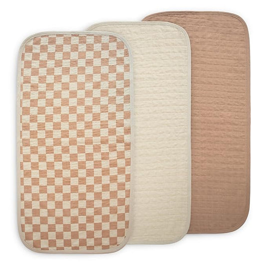 mushie Water Repellent Changing Pad Liners | Made with Organic Cotton | Set of 3 (Natural Check Combo)