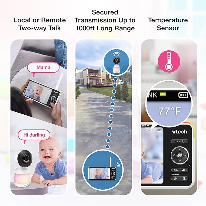 VTech 2-Cameras Smart WiFi Baby Monitor, 2K CMOS Sensor Camera, 5.5-inch HD IPS Screen, Split-Screen, Clear Infrared Night Vision, Pan-Tilt, 24x Zoom, 2-Way Talk, Free App: Smart HD Plus Twin