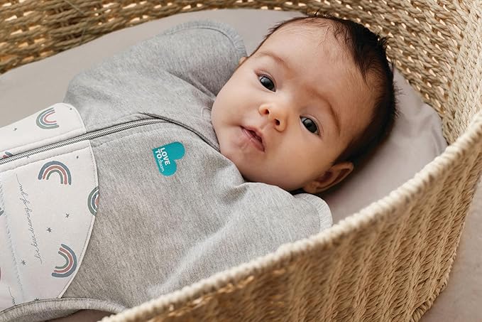 Love to Dream Warm Swaddle UP 2.5 TOG Baby Sleep Sack for Autumn & Winter | Arms Up Position for Self-Soothing, Calms Startle Reflex | Medium 13–19 lbs, White Rainbow Dream