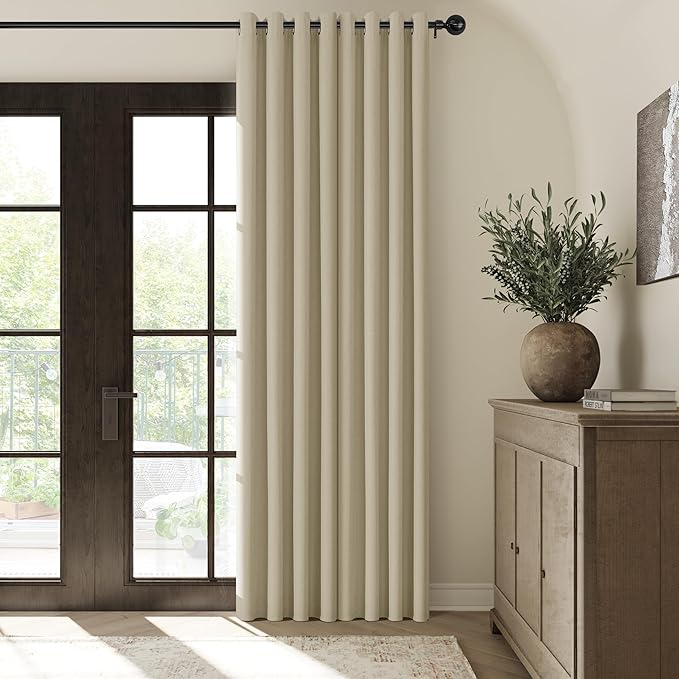 ChrisDowa 100% Blackout Linen Curtains, 2 Panels Set Thermal Insulated Room Darkening Curtains for Living Room, Privacy Grommet Window Drapes for Bedroom (Tan, 52 x 120 Inch)