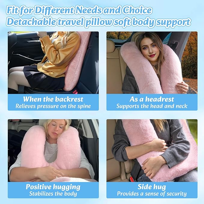 Travel Pillow, Car Pillow for Kids & Adults - Ergonomic Travel Pillows Sleeping Aid for Neck & Body Support, Car Travel Essentials Pillow on Road Trips-Gray (Blue)