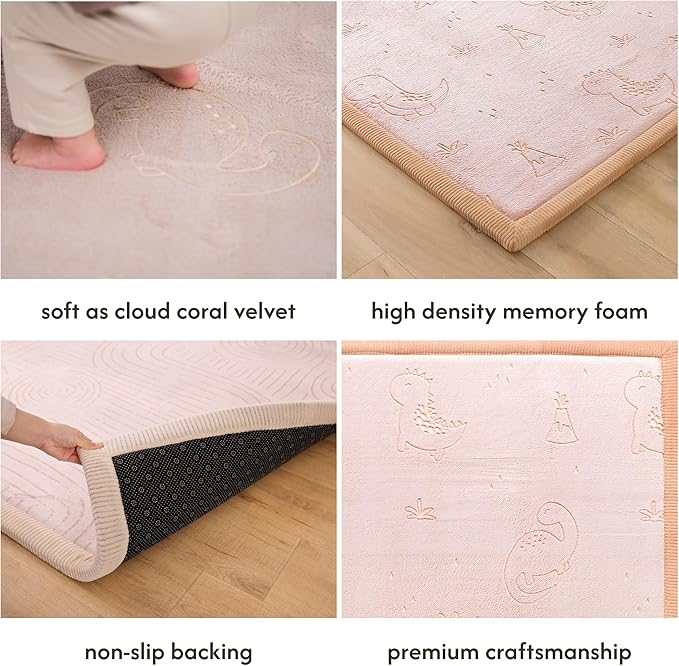 Hakuna Matte GlowCloud Baby Play Mat for Floor 47”x 67” Stars – Coral Velvet Memory Foam Rug for Crawling & Cozy Play – Non-Slip, Water-Resistant, Easy-CareTummy Time Mat, Playmat for Playpen