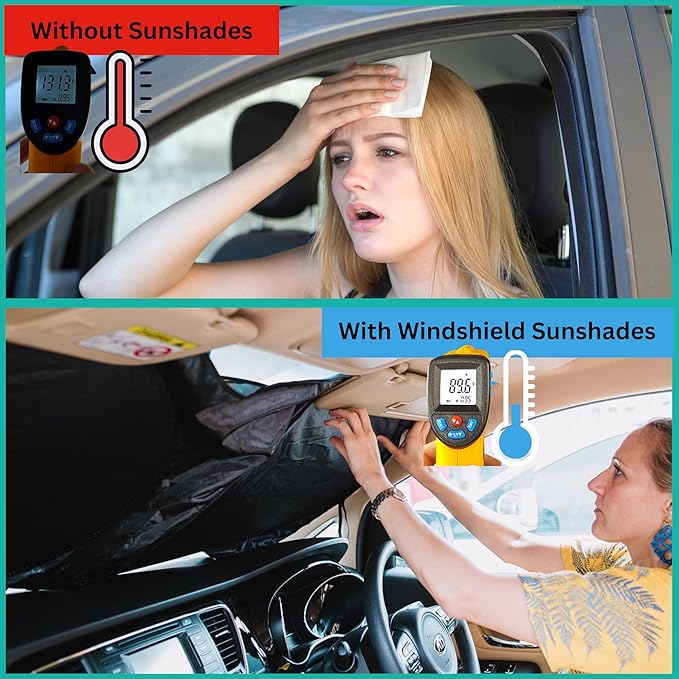 Kinder Fluff Windshield Sunshade | Reflective Patented Car Sun Protection - Certified 99% UVR Block - Cool Interior | Foldable Sun Visor Cover | Automotive Accessories for Summer Heat | Size L 63"x35"