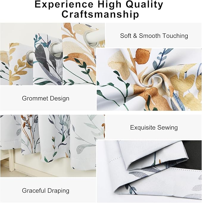 Floral Blackout Curtains 84 Inch Length 2 Panels Set, Patterned Blackout Curtains for Bedroom Grommet Room Darkening Drapes for Living Room, Privacy Soundproof Thermal Curtains for Winter Insulated
